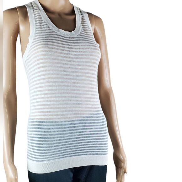 All Saints White Semi Sheer Striped Tank Top - Picture 1 of 7